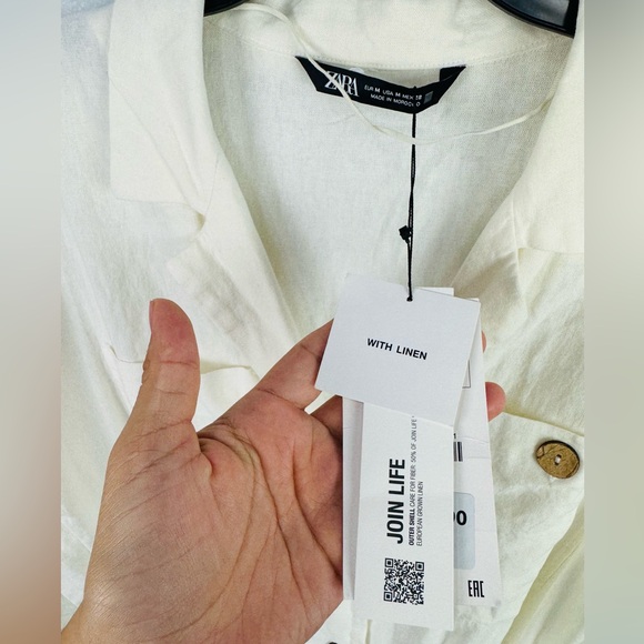 NWT Zara Cream White Linen Jumpsuit Woven Belted Mid Sleeve Romper Size Medium - Picture 3 of 11